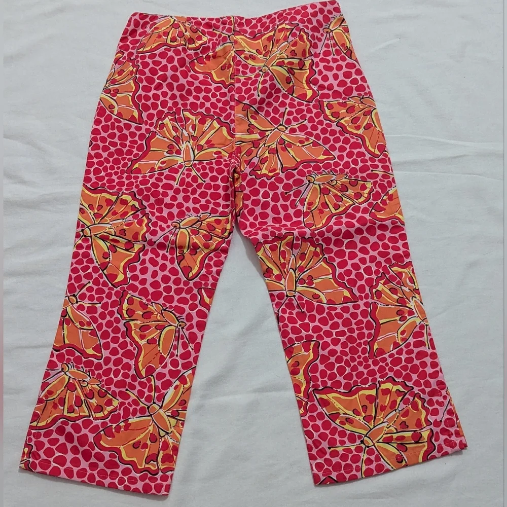 Lilly Pulitzer Butterfly Print Pants in Pink Orange & White